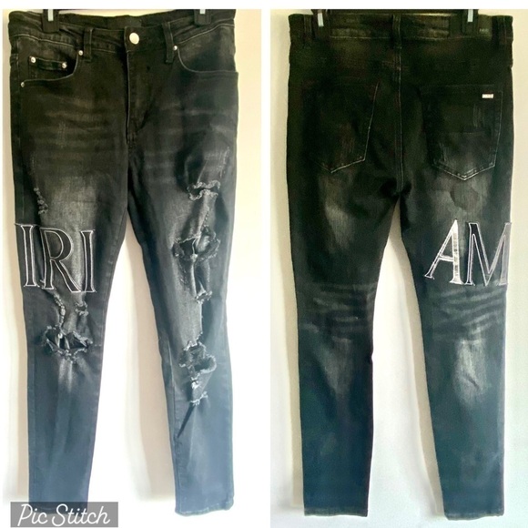 AMIRI Black Patch Logo Jeans Sz 30 - Picture 1 of 13